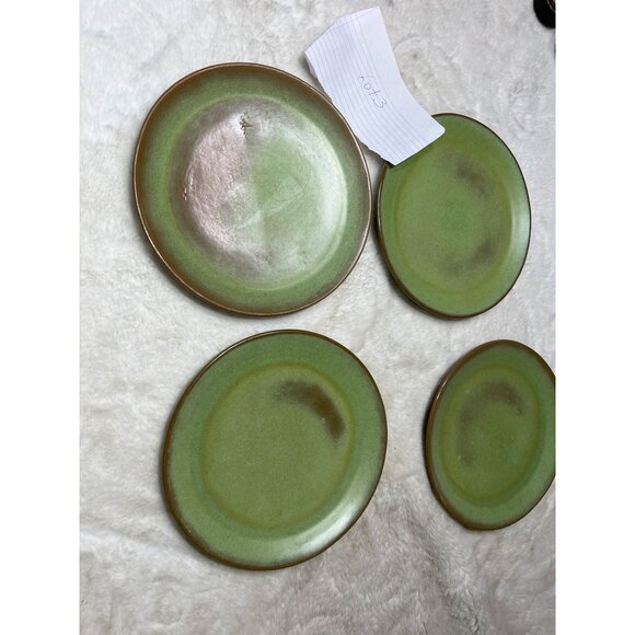 Frankoma Prairie green wagon wheel desert plate lot of 4 - Picture 2 of 7
